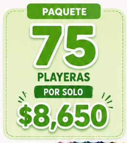 Playeras personalizadas paquete 75 piezas